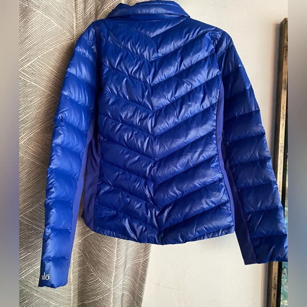 ALO YOGA Relief Quilted Puffer Down Jacket Women's Royal Blue Sz Large